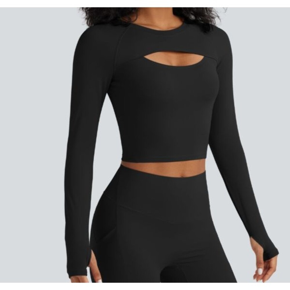 Halara SoftlyZero QuickDry Thumb Hole Cropped Yoga Active Top Black Size Small